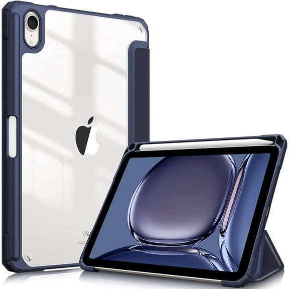 Hybrid Slim Case for iPad Mini 6 2021 (8.3 Inch) - [Built-in Pencil Holder] Shockproof Cover Clear Transparent Back Shell, Auto Wake/Sleep for iPad Mini 6th Generation, Navy