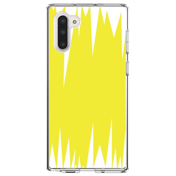 DistinctInk Clear Shockproof Hybrid Case for Samsung Galaxy Note 10 (6.3" Screen) - TPU Bumper, Acrylic Back, Tempered Glass Screen Protector - Yellow White Spikes