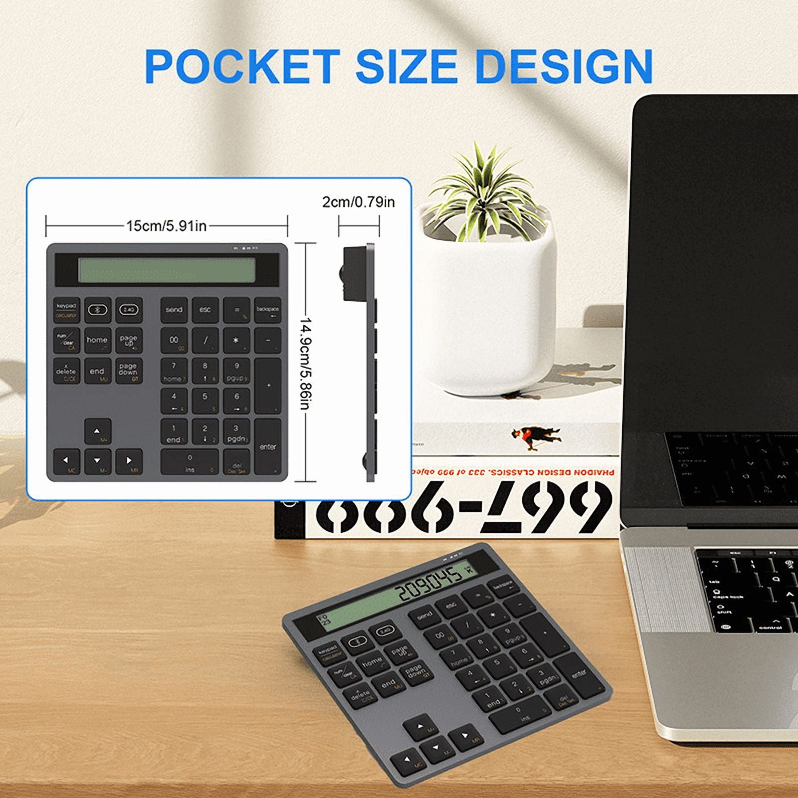 JOMAA Bluetooth +2.4G Wireless Numeric Keyboard with Display Calculator Wireless Number Keypad Financial Accounting Numpad Data Entry