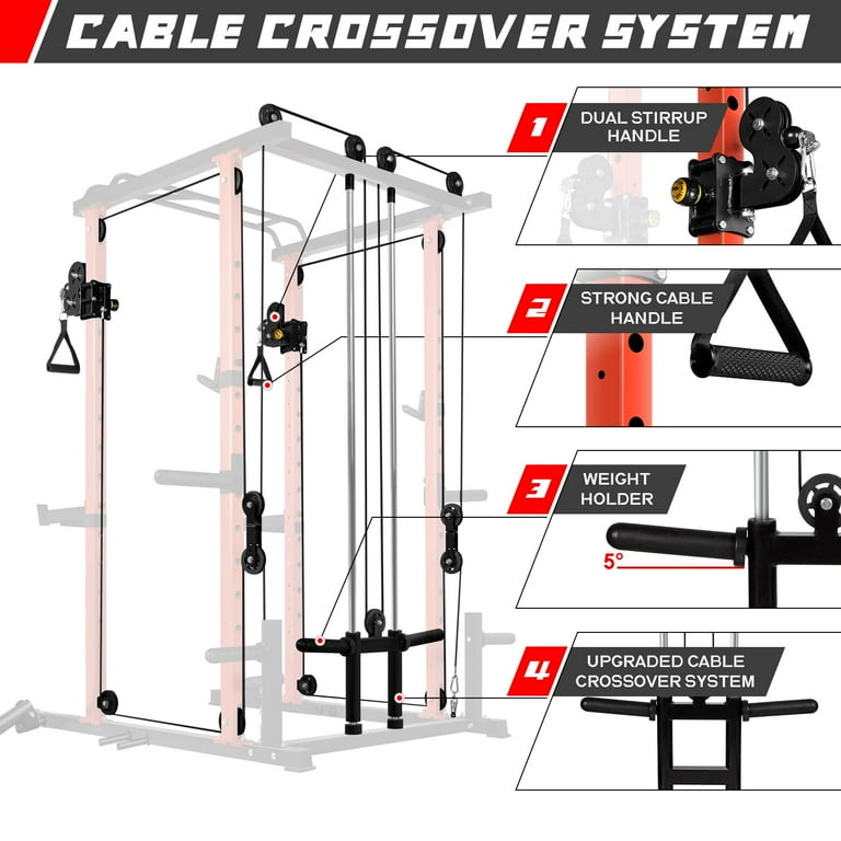 Free Shipping RitFit Multi Function Power Rack Cage PPC03 with Adjustable Cable Crossover System 1000LBS Capacity Full Home Gym Workout with J Hook Landmine and Other Attachments Orange Walmart Wa...