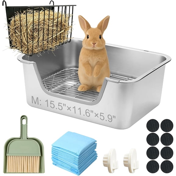 Stainless Steel Rabbit Sifting Litter Box (M & Hay Feeder)