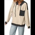 thumbnail image 3 of Sudadera con Capucha para Mujer 2025, Cuello Abotonado, Cordón Ajustable, Sudadera Informal de Larga, Camisetas. Albaricoque L, 3 of 9
