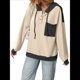 thumbnail image 3 of Sudadera con Capucha para Mujer 2025, Cuello Abotonado, Cordón Ajustable, Sudadera Informal de Larga, Camisetas. Albaricoque XL, 3 of 9
