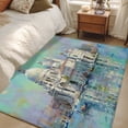 thumbnail image 6 of Blue Grey Building Kitchen Runner Rug 2.7x5 Washable Runners for Hallway Non Slip Modern Art Turquoise Large Area Rug Indoor Floor Carpet for Bathroom Laundry Entryway Bedroom Living Room, 6 of 9