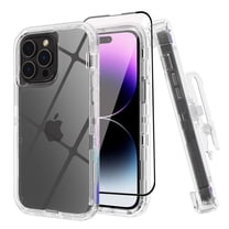 Xhy iPhone 14 Case with Screen and Lens Protector and Belt Clip 3 in 1 Full Body Multilayer Drop Anti Scratch Transparent Durable Non-Yellowing Crystal Clear Case for iPhone 14 6.1 inch 2022 Phone