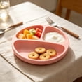 thumbnail image 1 of Linnome 3 Compartment Suction Plate Silicone Strong Grip Divided for Toddlers Microwave Safe Dishwasher Friendly 7.7x7.7in Pink, 1 of 6