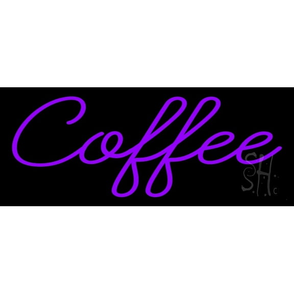 Purple Coffee LED Neon Sign 13 x 32 - inches, Black Square Cut Acrylic Backing, with Dimmer - Bright and Premium built indoor LED Neon Sign for café and stroefront.