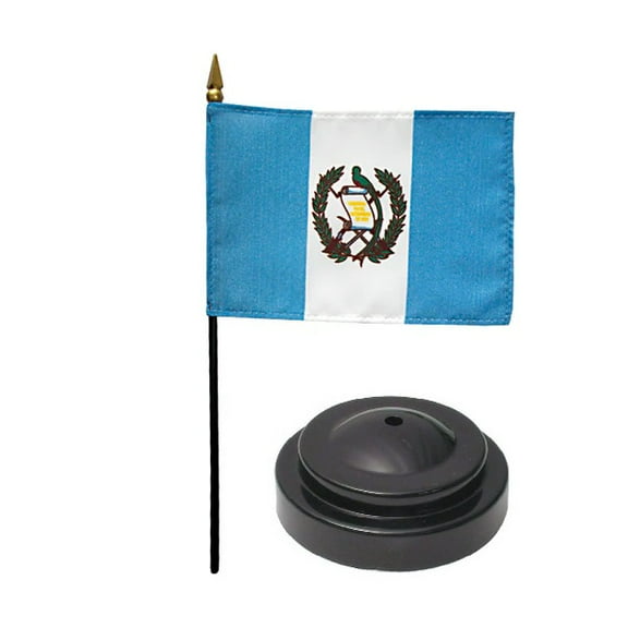 Guatemala Desk Flag with Base; American Made Rayon 4x6 inch Miniature Table Set Includes One Small Mini Country Stick Flags and One Black Stand (Guatemala Desk Flag and Base)