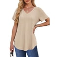 thumbnail image 1 of UVN Blusas de Verano para Mujer Mangas Cortas Camisetas Cuello en V Dobladillo Curvo Túnicas Holgadas, 1 of 10