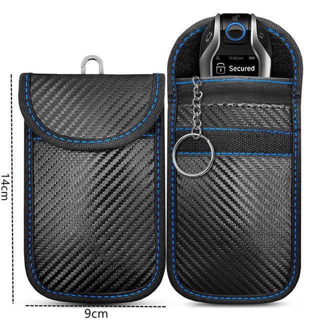 Faraday Bag for Key Fob(2 Pack), Faraday Cage Protector, Car RFID Signal Blocking Key Fob Protector, Double-Layers of Shielding Carbon Fiber Material Anti-Theft Faraday Pouch