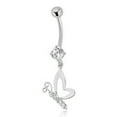 thumbnail image 5 of AVORA 10K White Gold Solitaire Simulated Diamond CZ Dangling Butterfly Belly Button Ring Body Jewelry (14 Gauge), 5 of 5