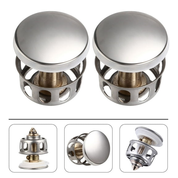 MUSEYA 2Pcs Pop Up Sink Drain Round Silver for Household Cleaning Needs
