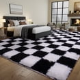thumbnail image 3 of ZENELESS 8x10 Fluffy Rug for Living Room,Black and White Checkered Shaggy Soft Anti-Skid High Pile Carpet for Boys Girls Teen Room Dorm Home Decor, 3 of 7