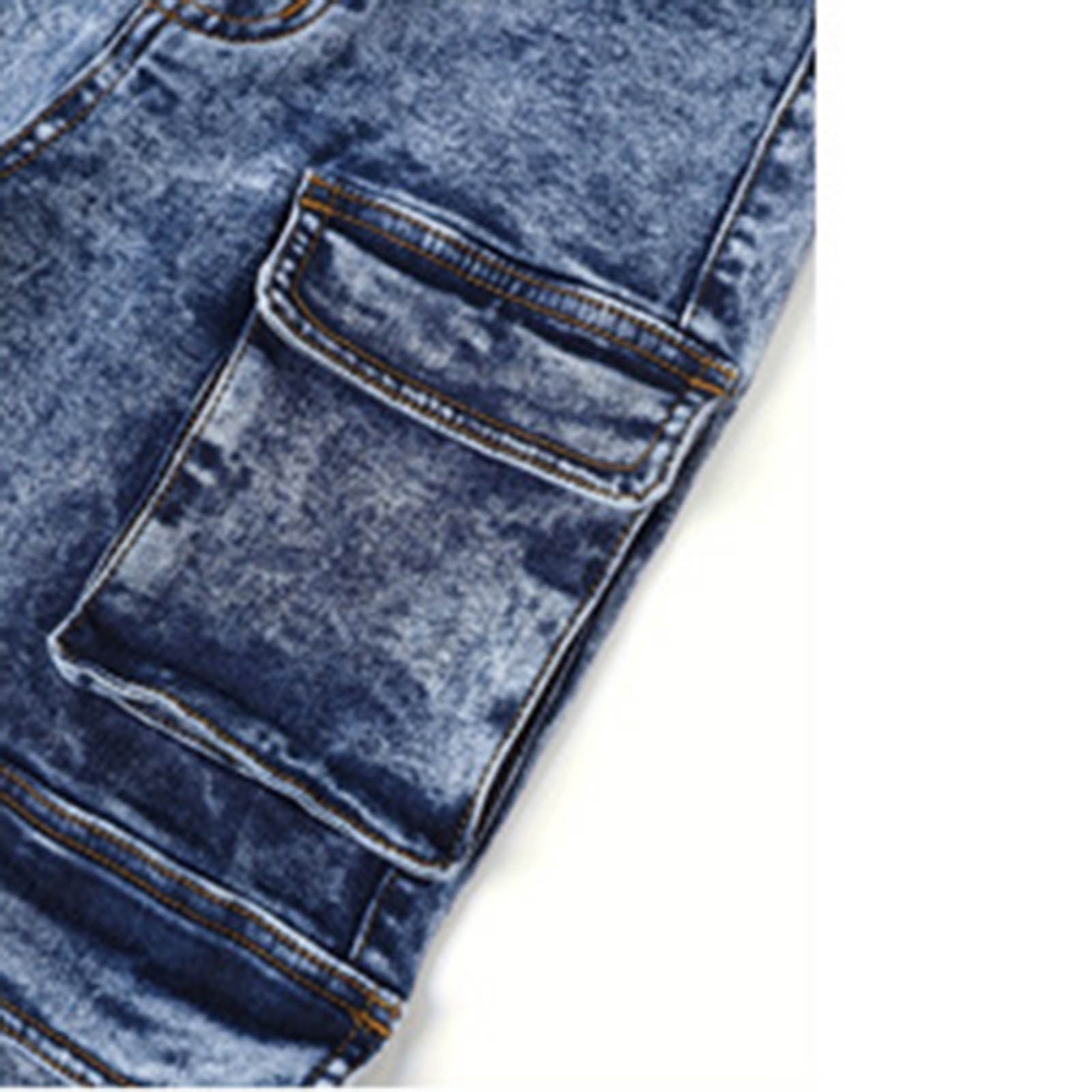Wdgfv Girls High Waisted Cargo Denim Pants Casual Wide Leg Loose Fit Jeans with Pockets Streetwear Comfortable Stretchy Elastic Waist Blue 10-11 Years