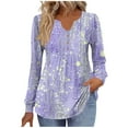 thumbnail image 2 of Elvqul Button Down Tops for Women Winter Purple T Shirts Oversized Pleated Loose Dressy Long Sleeve V Neck Ladies Blouses, 2 of 6