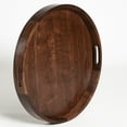 thumbnail image 6 of KINGCRAFT 22 x 22 inches Large Round Ottoman Table Tray Wooden Solid Circle Serving Tray with Handle Black Walnut Platter Decorative Tray for Oversized Ottoman Home Breakfast in Bed Tea Coffee, 6 of 10