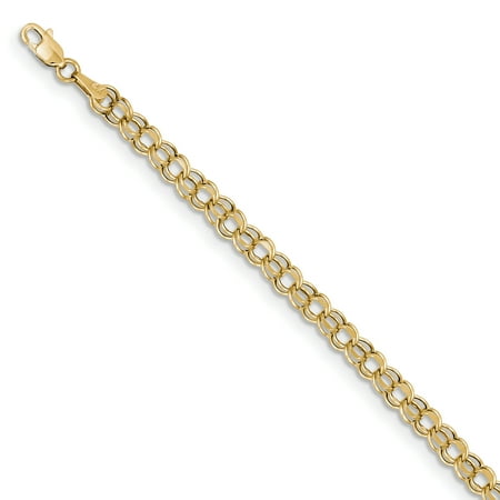 10k Yellow Gold 7 Inch 4.5mm Double Link Charm Bracelet Valentines Day