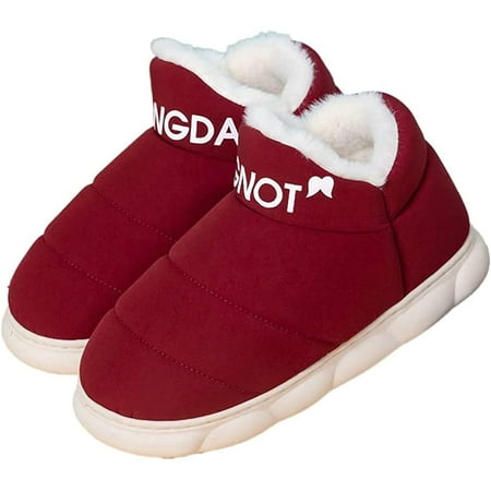 

PIKADINGNIS Women Men Casual Fluffy Fur Fleece Lining House Shoes Fashion Waterproof Wrap Heel Anti-skip Slippers Outdoor Indoor