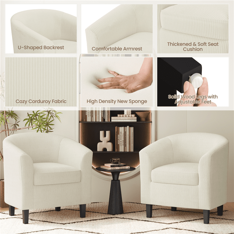 Yaheetech Corduroy Fabric Barrel Chair, Beige photo 5