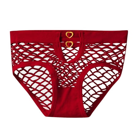 (2-Pack) Puawkoer Women Pantiesy Mid Lace Panties for Women Plus Size Pack Waist Briefs Figure Net Remote Panties for Women Pleasure Design Hollow Underwear High Ela