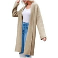 thumbnail image 6 of hoksml Women's Long Knit Cardigan Solid Color Lapel Collar Long Sleeve Open Front Sweater Coat Warm Duster Jackets for Fall Winter, 6 of 8