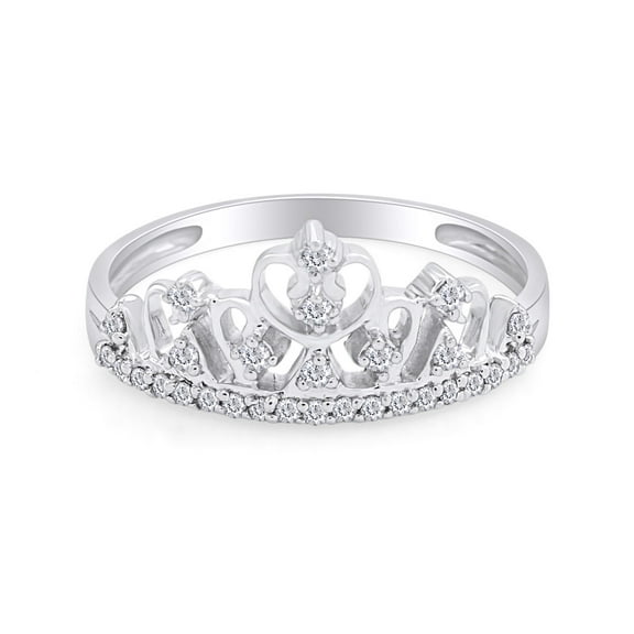 AFFY Round Cut White Cubic Zirconia Princess Crown Wedding Engagement Ring In 14K White Gold Over Sterling Silver
