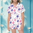 thumbnail image 2 of Pajamas for Girls Easter Pajamas Toddler Easter Egg Printed Short Sleeve Button Down Pajama Girls' Sleepwear for Girls 3-4 Years, 2 of 4