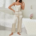 thumbnail image 2 of HUJlwoi Satin Lounge Sets for Women Lace Spaghetti Strap Cami 2 Piece Pjs Sets Sleeveless Solid Color Pajama Sets for Ladies Spring Summer, 2 of 5