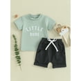thumbnail image 2 of vera natura Toddler Boy Summer Clothes Letter Print Short Sleeve T-Shirt with Solid Color Shorts 2Pcs Outfit, 2 of 9