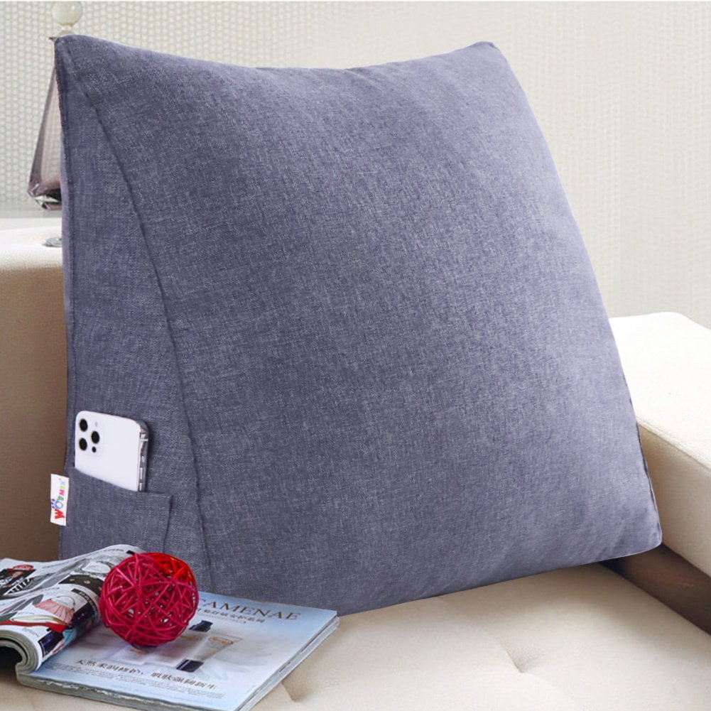 WOWMAX Reading Pillow Bed Wedge Large Adult Backrest Lounge Cushion with Pocket Firm Back Support for Sitting Up in Bed Couch Without arms for GERD Heartburn Dark Grey 23.5 Inches