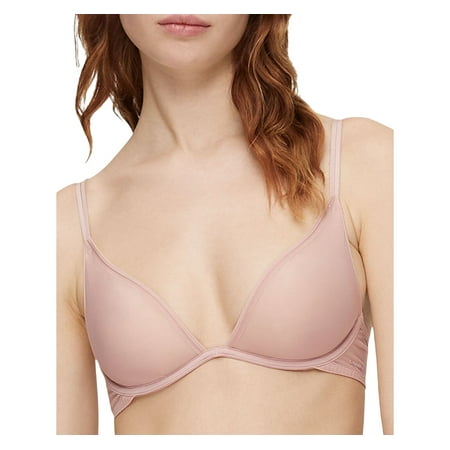 Calvin Klein Womens Sheer Marquisette Unlined Plunge Bra QF6727 Subdued Pink 32C