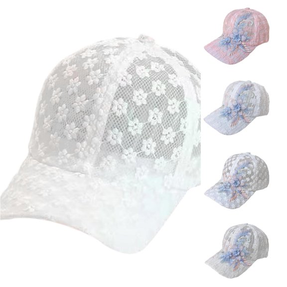 HNMKIU Sun Shading Sunscreen Korean Lace Hollow Flower Baseball Cap Casual Fashion Breathable Adjustable Lightweight Unisex Outdoor Summer Headwear WH3 - One Size