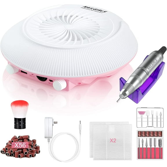 NAILGIRLS Professional 2 in 1 Nail Drill with Efficient Suction, 35000RPM Electric Nail Efile, White