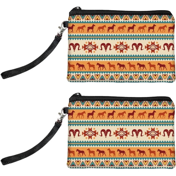 Original Designs Coin Purse for Women Girls Tribal Style 2 Packs Change Purse with Zipper Durable and Soft Canvas Wallet Pouch for Travel Gift Mixed Color 2pcs