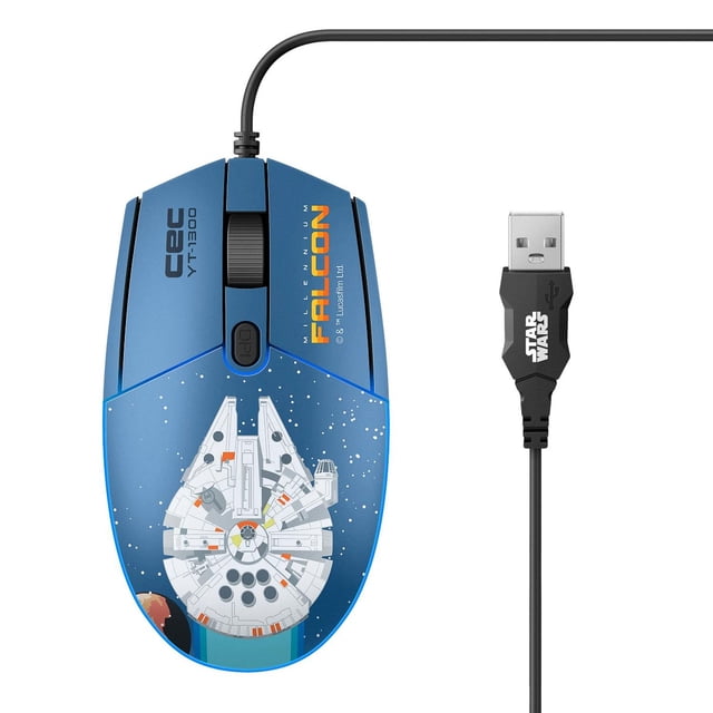 Mouse USB 800 / 1200 / 1600 DPI con luz LED Star Wars™ modelo Halcón Milenario multicolor