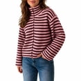 thumbnail image 5 of Womens Striped Zip Up Sweaters Mock Neck 2026 Fall Trendy Casual Long Sleeve Loose Fit Knit Cardigan Tops, 5 of 9