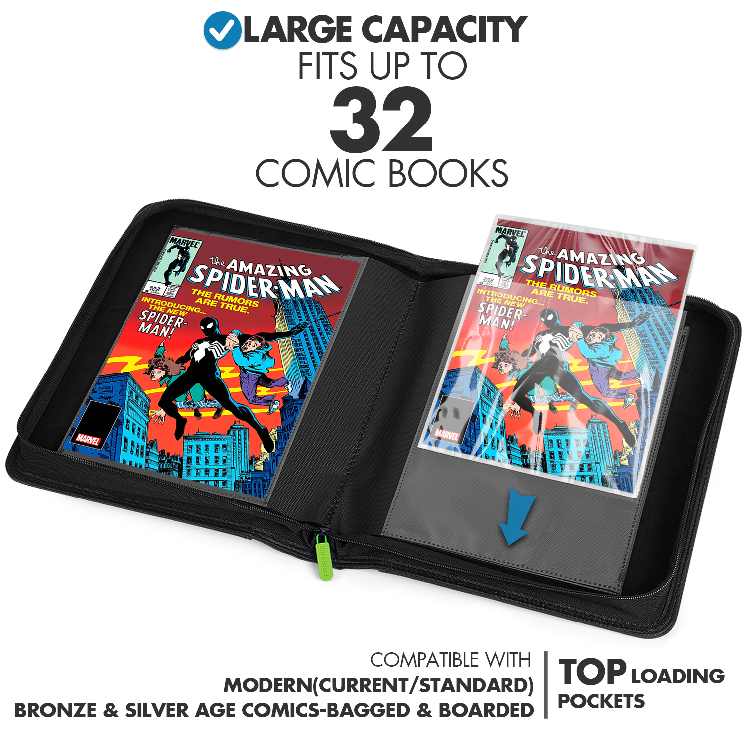 FunGuys Comic Book Binder, 1 Pocket, Holds 32 Comic Book, Black and Black