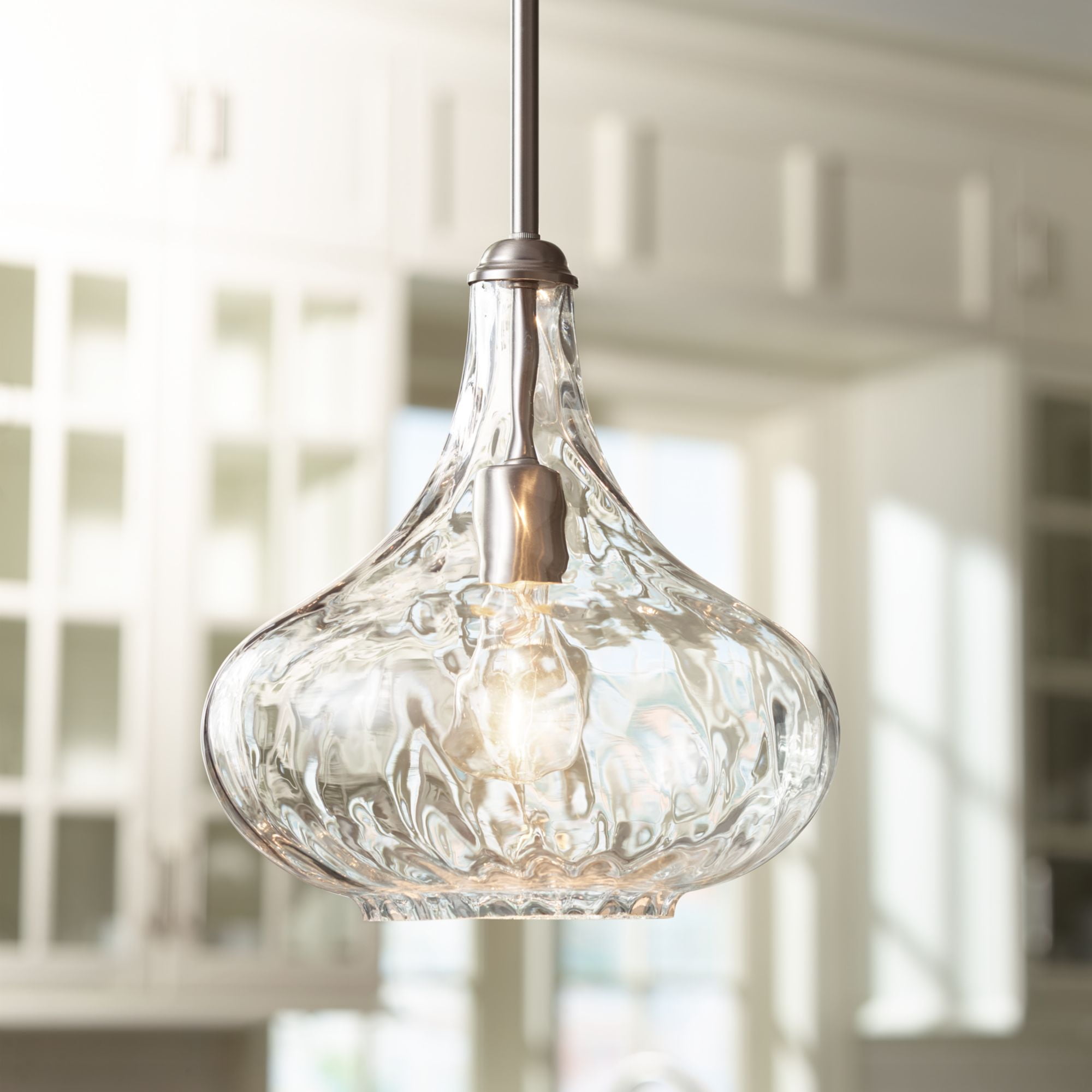 360 Lighting Cora Brushed Nickel Mini Pendant Light 11 Wide Modern Clear Textured Glass Shade