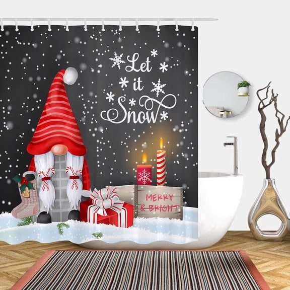 Christmas Gnome Shower Curtains for Bathroom Let it Snow Fabric Shower Curtain Winter Xmas Holiday Bathroom Curtain Set 12 Hooks Included 66x72 inches