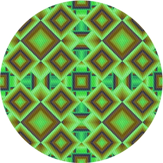 Ahgly Company Indoor Round Patterned Neon Green Area Rugs, 7' Round