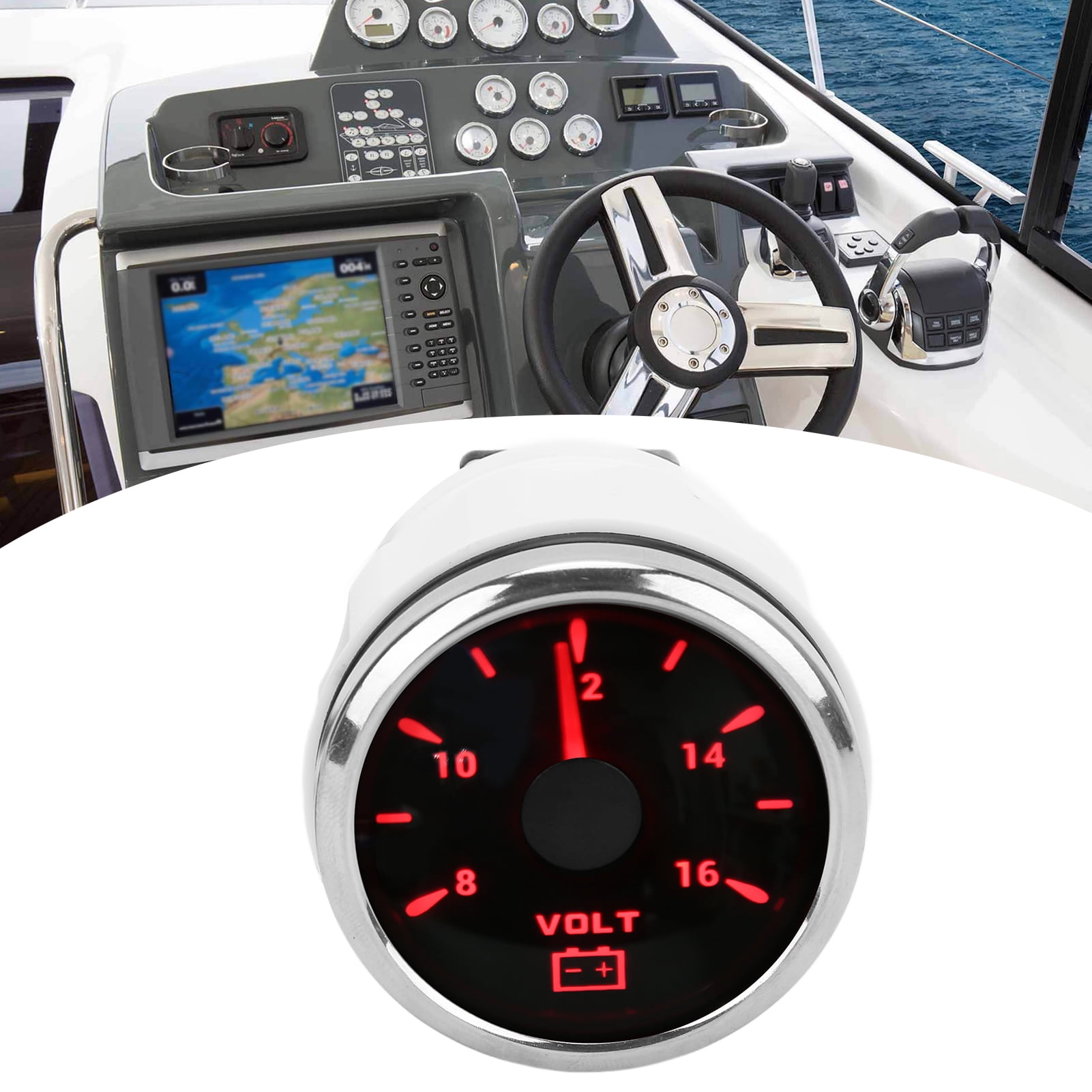 Marine Voltmeter, 52mm Waterproof 8-16V Pointer With 7 Colors Backlight