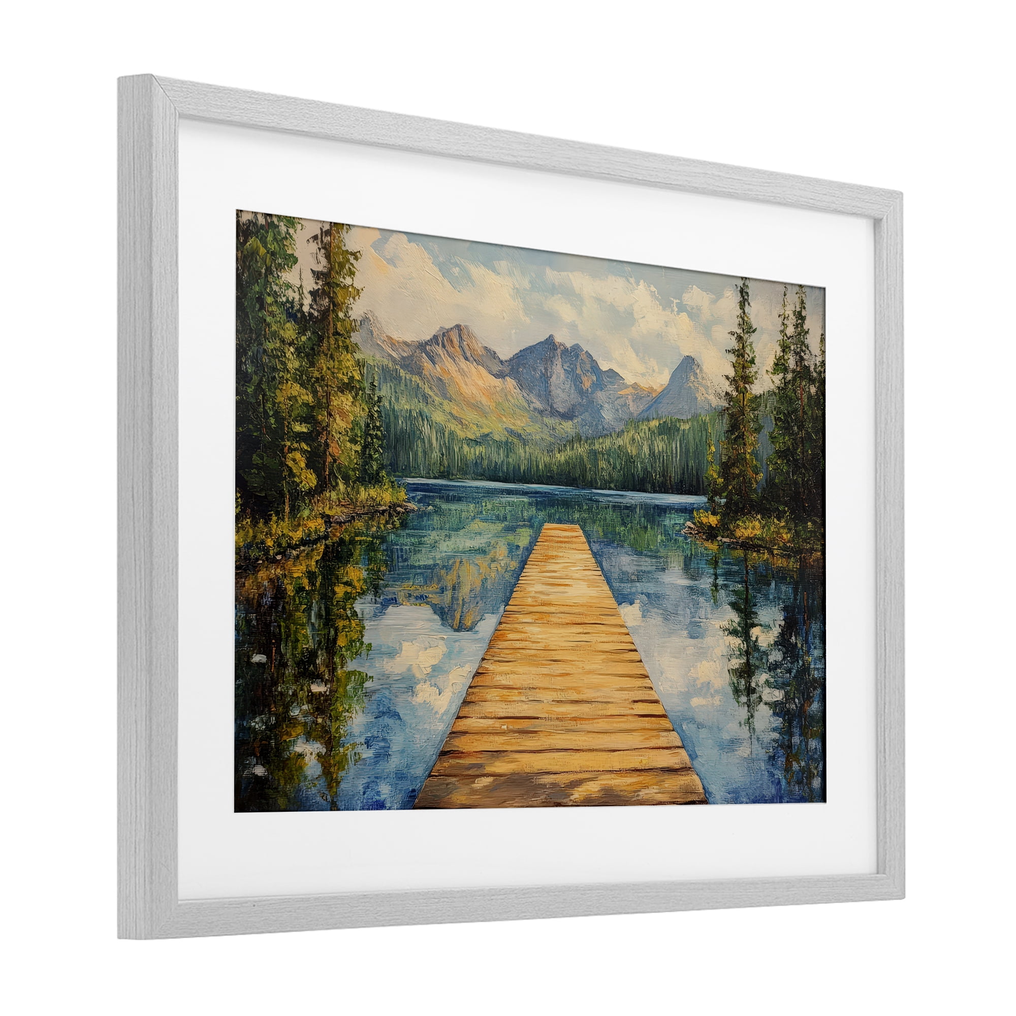 Stupell Industries Dock in The Mountains Gray Framed Print Under Glass, design by Petal Prints Design
