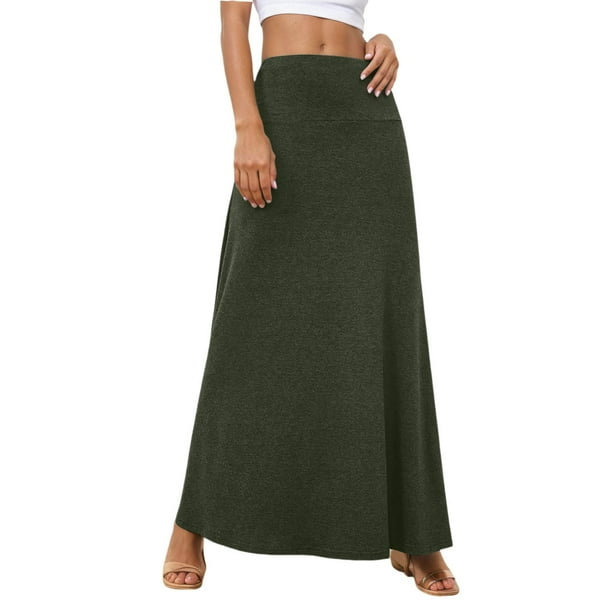 Falda de punto lisa de cintura alta para mujer - Cintura elástica, corte ajustado - Tallas S-XXL