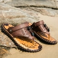 thumbnail image 5 of Mens Sandals Slippers Slip On Flip Flops for Men Shoes Leather Toe Ring Style Beach, 5 of 5