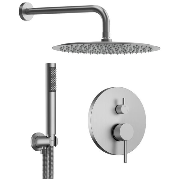 GRANDJOY  Shower System 10 inch Wall Mount Rain Shower Head with Handheld Spray Combo Round Brushed Nickel