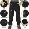 thumbnail image 2 of Toumett Kids Snow Hiking Cargo Waterproof Fleece Lined Black Boys Pants, 2 of 7