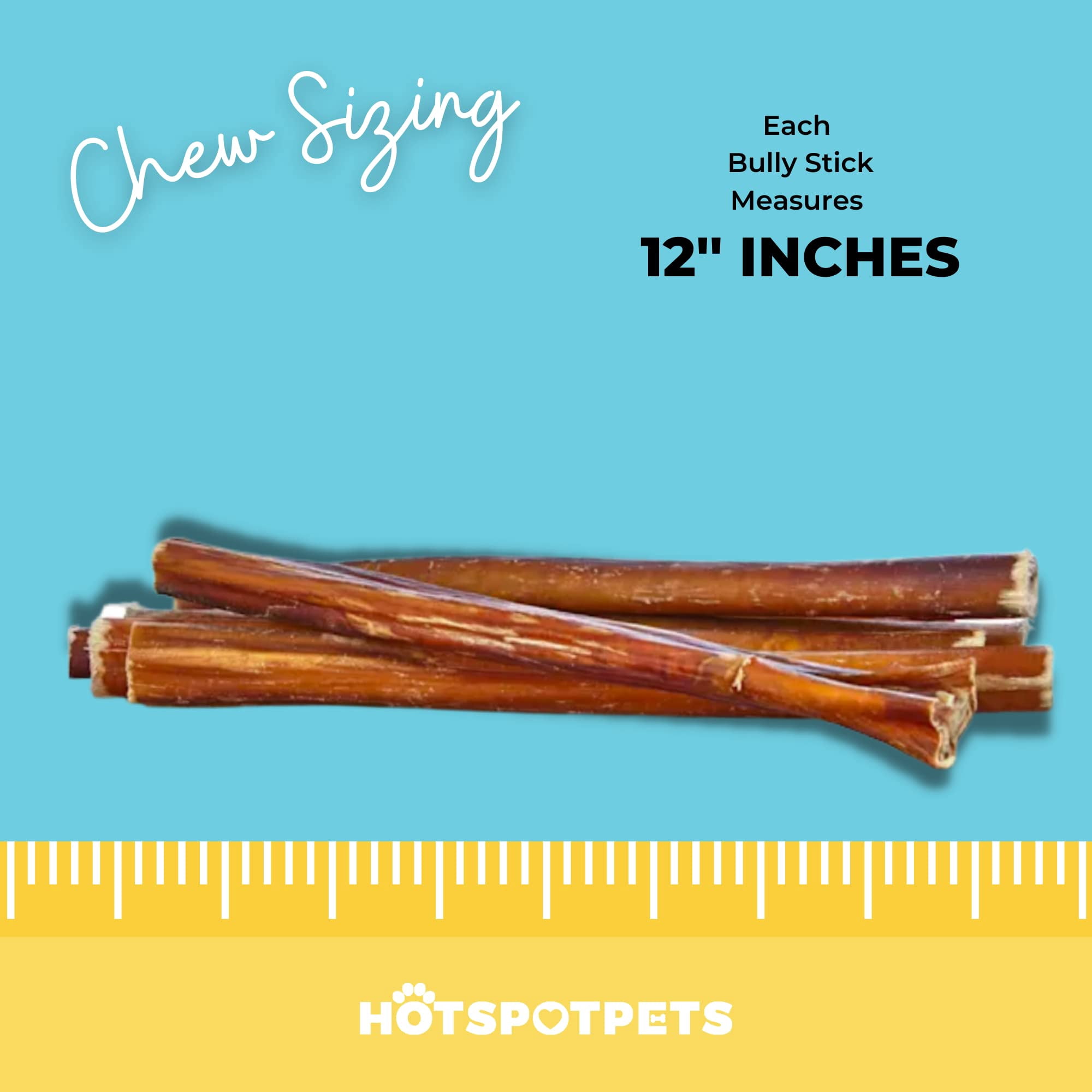 HotSpot Pets All Natural Bully Sticks 12 Inch - 6 Pack, Premium Long Lasting Chews for Large Dogs, 100% Beef