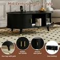 thumbnail image 3 of Oval Wooden Coffee Table with Charging Station, Mid-Century Center Table with Compartment, Cocktail Table with Sliding Tambour Door for Living Room, Black, 3 of 11