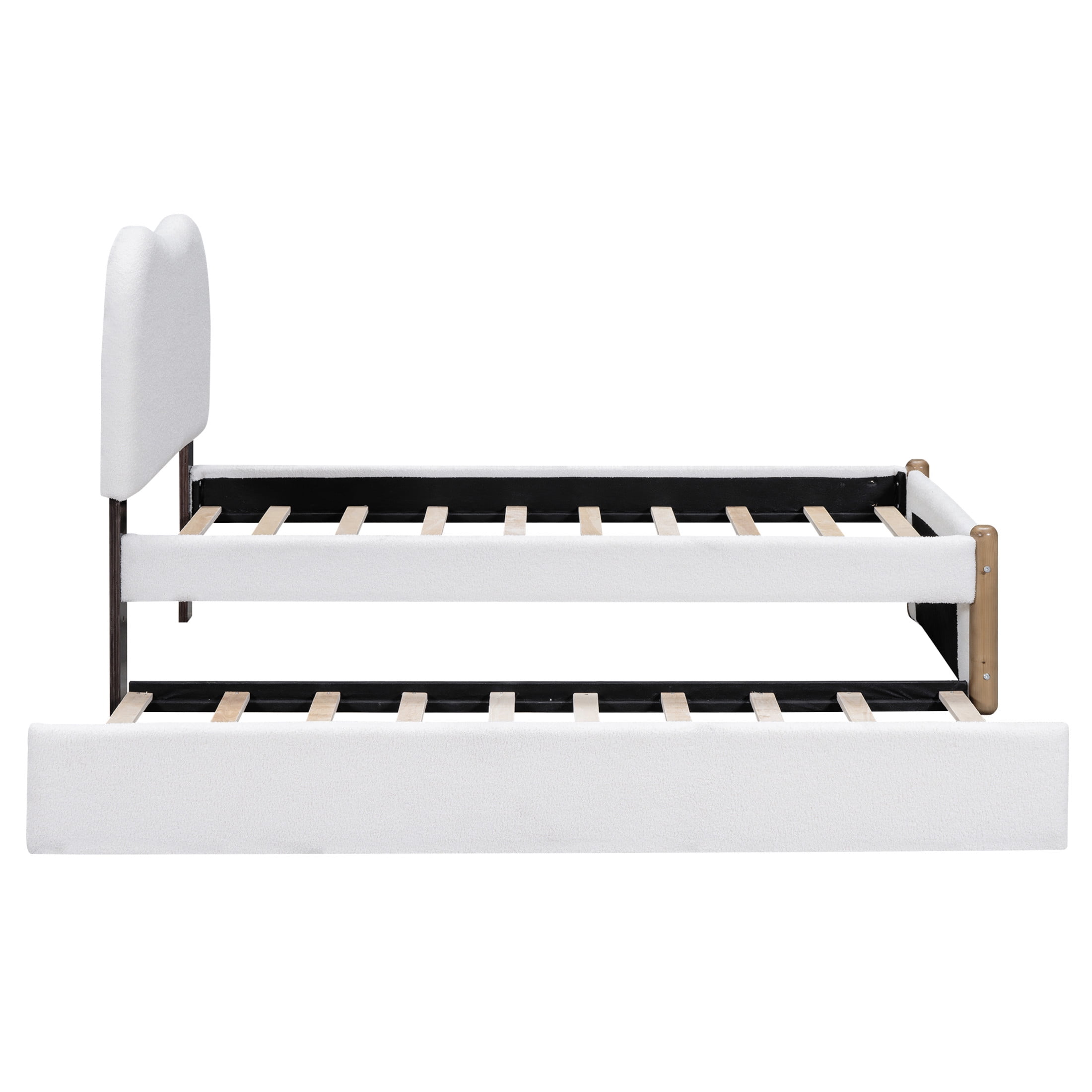 Noble House Sheila Twin Upholstered Platform Bed, Arc-Shaped Berber Fleece Frame with Twin Trundle, White