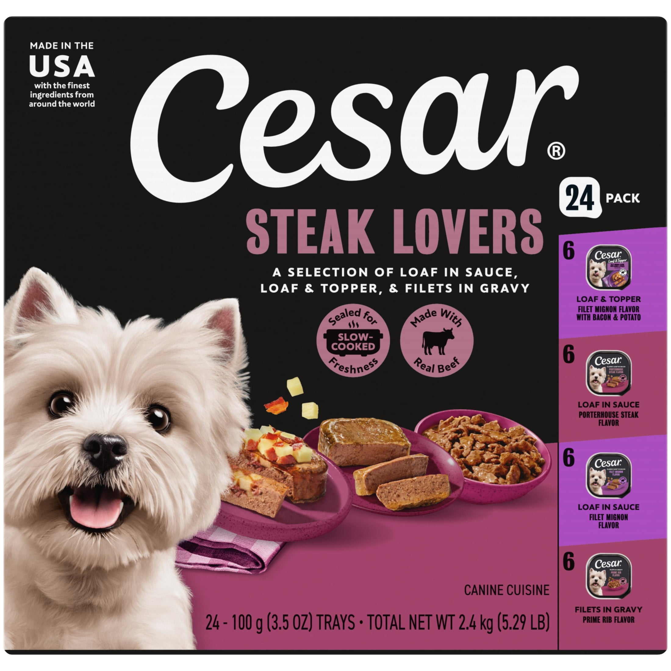 Cesar Steak Lovers Variety Pack With Real Meat Adult Wet Dog Food